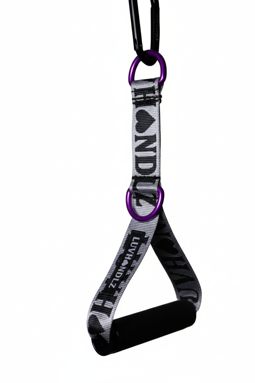 LUVHANDLZ Pair Cable Handle – Chrome Print / Purple D-Rings