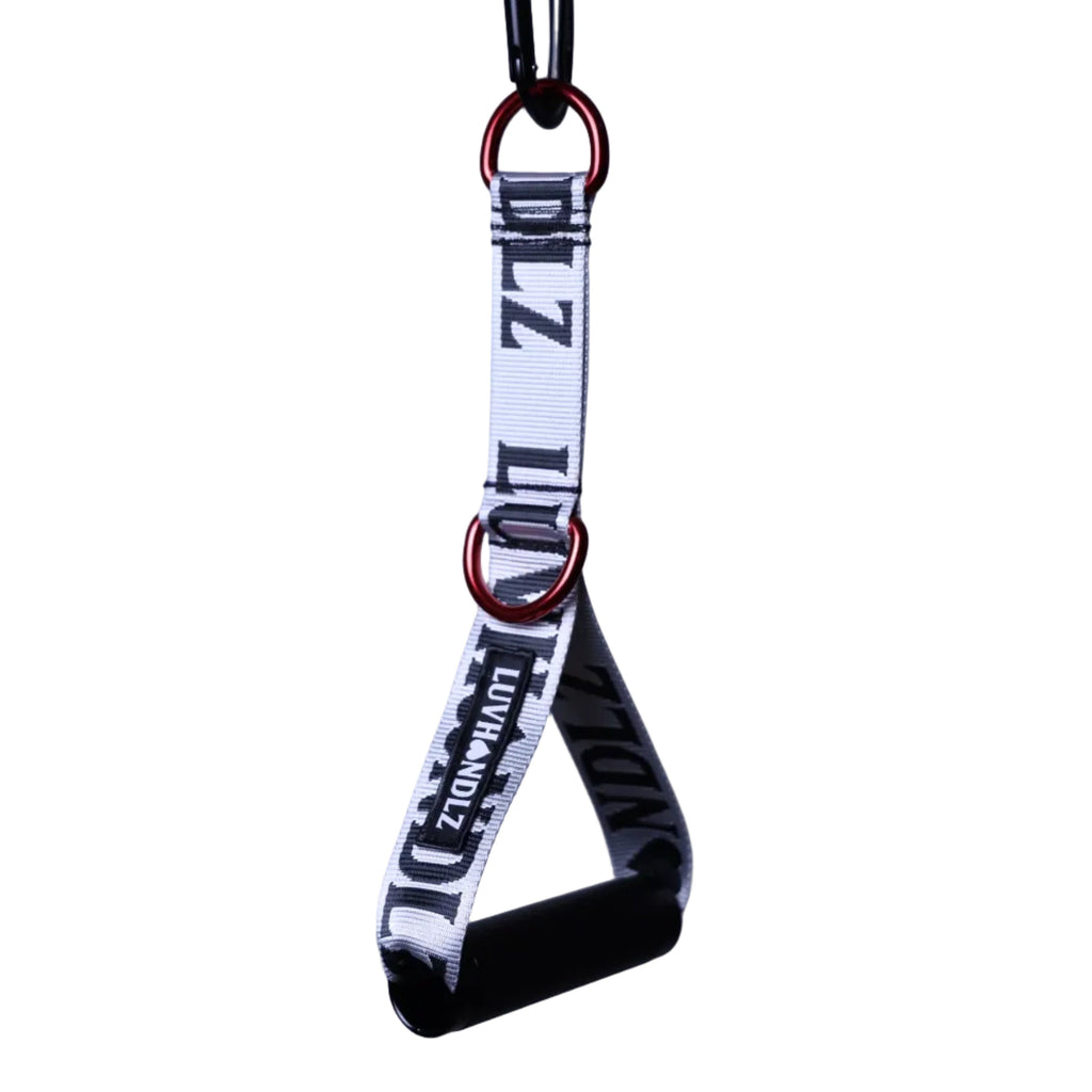 LUVHANDLZ Pair Cable Handle – Chrome Print / Red D-Rings